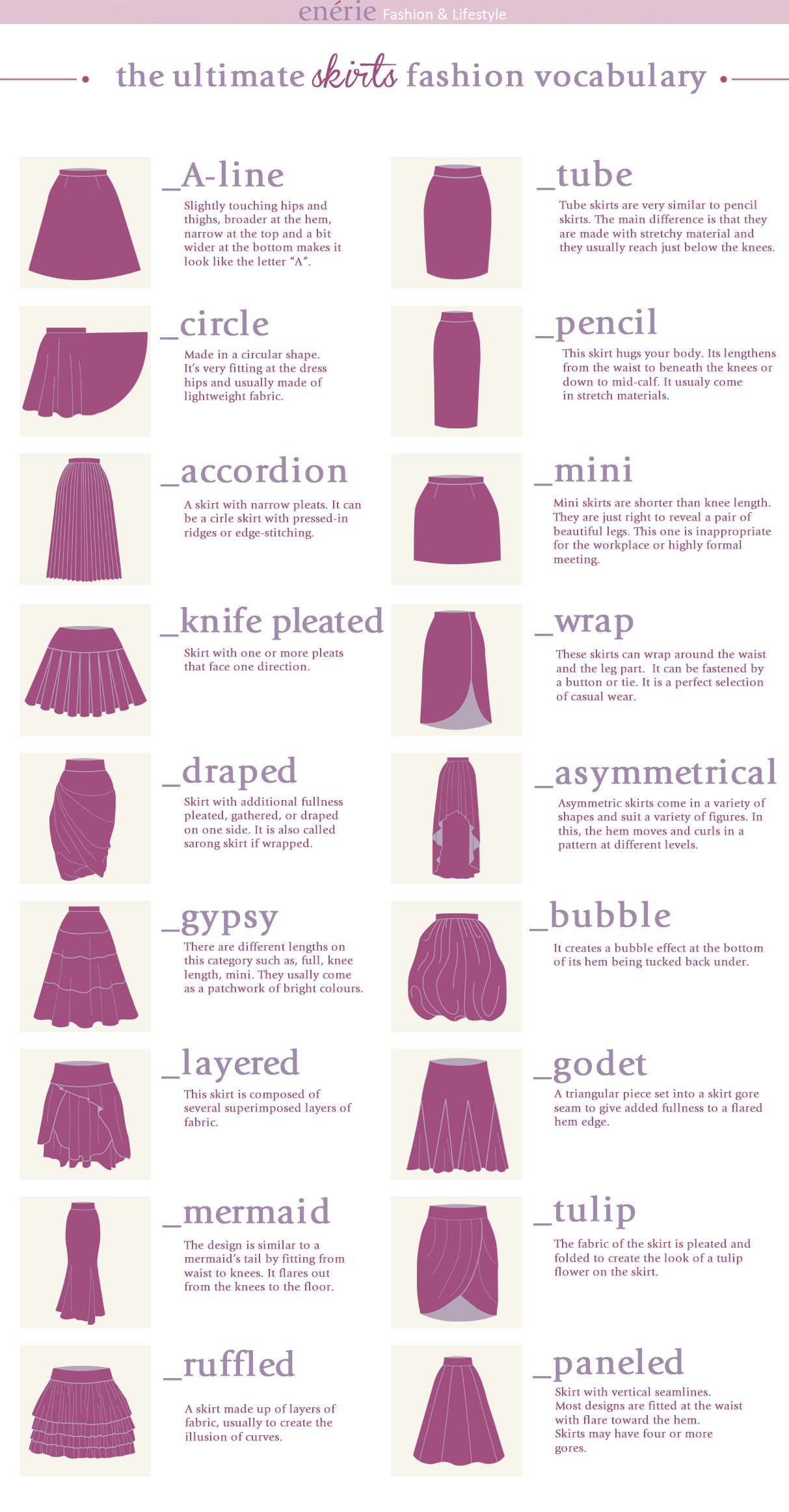 Fashion Glossary: Types of Skirts  Types of skirts, Fashion terminology,  Online personal stylist